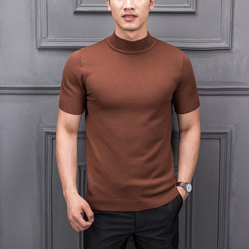 Brand New Autumn Men's Sweater Pure Color Semi-high Collar Knitting for Male Half-sleeved Sweaters Tops